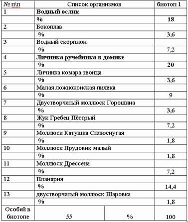 Рефераты | Биология и химия | Видовая структура фауны беспозвоночных ручья «Канальный»