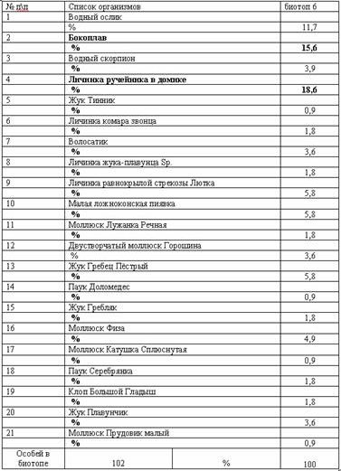 Рефераты | Биология и химия | Видовая структура фауны беспозвоночных ручья «Канальный»